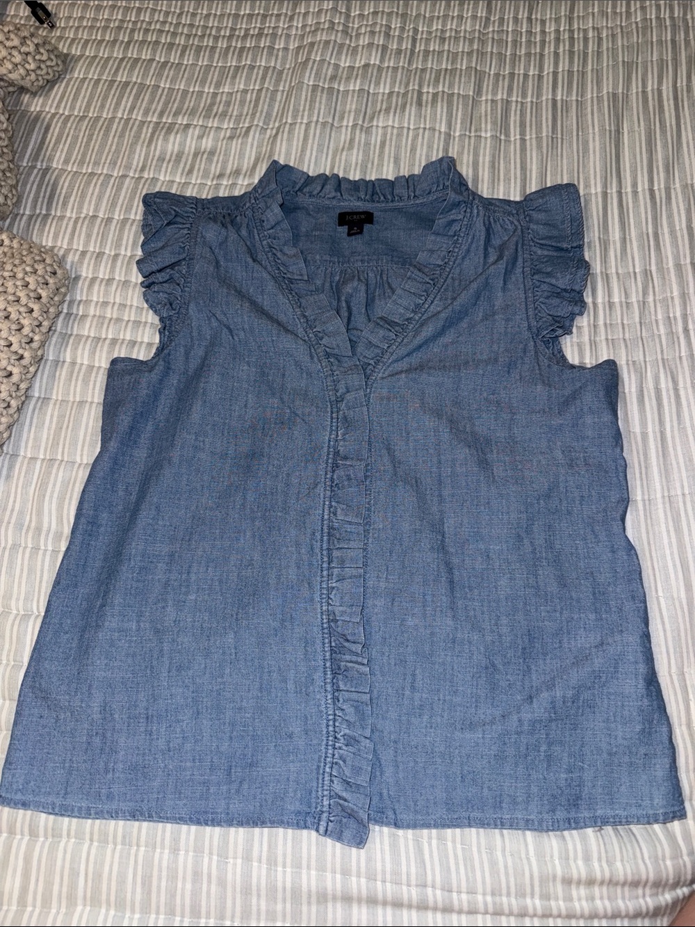 J Crew Blouse
Chambray Ruffle Sleeve Women's Top - Blue